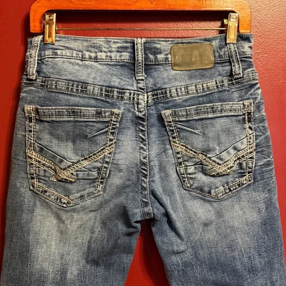 BKE Jake Straight Leg Jeans Mens 31R Medium Wash Distressed Denim - Picture 4 of 7